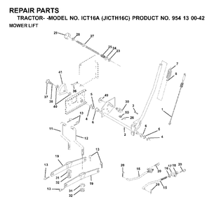 Mower Lift / Deck Lift Diagram and Parts List for ICT16A (954130042)(2000-02) Jonsered Lawn Tractor