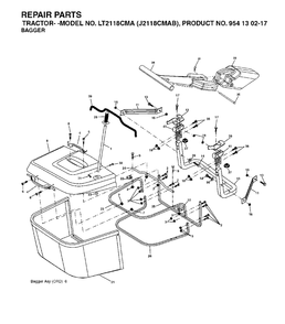 Bagger Diagram and Parts List for LT2118CMA (954130217-B)(2004-06) Jonsered Lawn Tractor