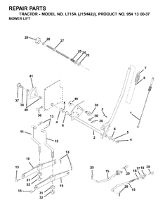 Mower Lift / Deck Lift Diagram and Parts List for LT15A (954130037-J)(2001-01) Jonsered Lawn Tractor