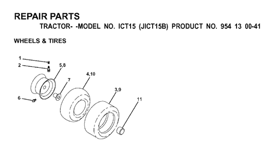 Wheels Tires Diagram and Parts List for ICT15 (954130041)(2000-02) Jonsered Lawn Tractor