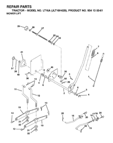 Mower Lift / Deck Lift Diagram and Parts List for LT16A (954130061)(2002-03) Jonsered Lawn Tractor