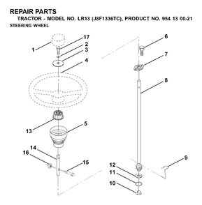 Steering Diagram and Parts List for LR13 (954130021)(2000-02) Jonsered Lawn Tractor