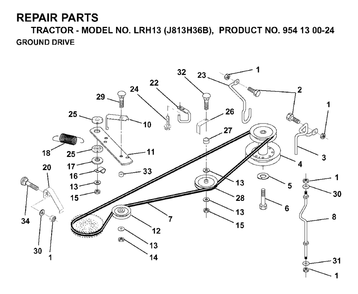 Drive Diagram and Parts List for LRH13 (954130024)(1998-12) Jonsered Lawn Tractor