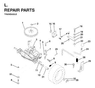 Transmission Diagram and Parts List for LR12 (954003411)(1996-01) Jonsered Lawn Tractor