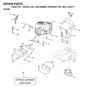 Engine Diagram and Parts List for LT19A (954130071)(2003-01) Jonsered Lawn Tractor
