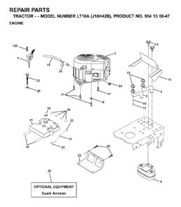 Engine Diagram and Parts List for LT18A (954130047-B)(2001-01) Jonsered Lawn Tractor