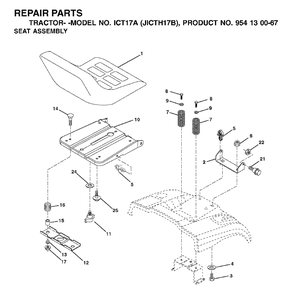 Seat Diagram and Parts List for ICT17A (954130067)(2002-06) Jonsered Lawn Tractor