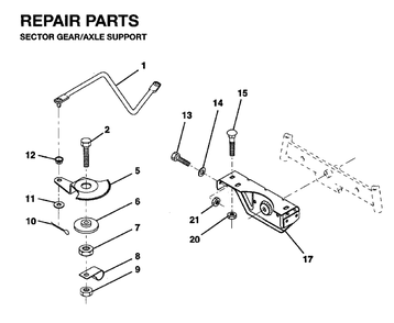 Sector Gear / Axle Support Diagram and Parts List for LRH13 1995-01 Jonsered Lawn Tractor