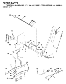 Mower Lift / Deck Lift Diagram and Parts List for LT2116A (954130202-B)(2003-01) Jonsered Lawn Tractor