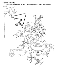 Mower Deck / Cutting Deck Diagram and Parts List for ICT16A (954130066-K)(2002-06) Jonsered Lawn Tractor