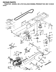 Drive Diagram and Parts List for LT2114A (954130084)(2003-05) Jonsered Lawn Tractor