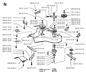 85cm Cutting Deck Diagram and Parts List for FR13 1997-01 Jonsered Lawn Tractor