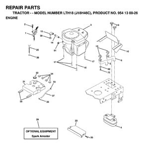 Engine Cutting Equipment Diagram and Parts List for LTH18 (954130026)(1998-12) Jonsered Lawn Tractor