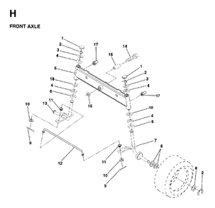 Front Axel Diagram and Parts List for LR11 (954130002)(1997-04) Jonsered Lawn Tractor