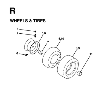 Wheels Tires Diagram and Parts List for LTH18 1998-04 Jonsered Lawn Tractor