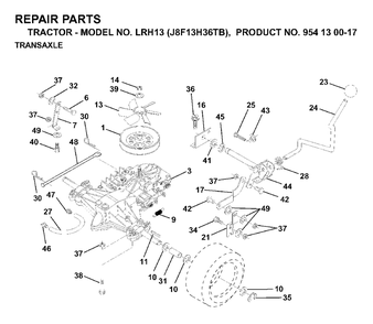 Transmission Diagram and Parts List for LRH13 (954130017)(1998-12) Jonsered Lawn Tractor