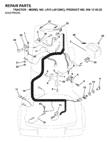 Electrical Diagram and Parts List for LR13 (954130022)(2000-03) Jonsered Lawn Tractor