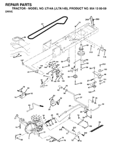 Drive Diagram and Parts List for LT14A (954130059)(2003-01) Jonsered Lawn Tractor