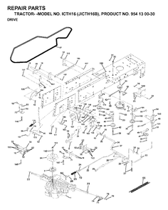 Drive Diagram and Parts List for ICTH16 (954130030)(1999-03) Jonsered Lawn Tractor