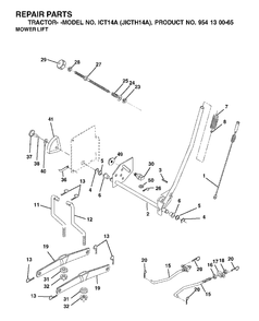 Mower Lift / Deck Lift Diagram and Parts List for ICT14A (954130065-A)(2002-02) Jonsered Lawn Tractor