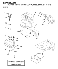 Engine Diagram and Parts List for LT14 (954130058)(2002-06) Jonsered Lawn Tractor