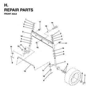 Front Axel Diagram and Parts List for LR12 (954003411)(1996-01) Jonsered Lawn Tractor