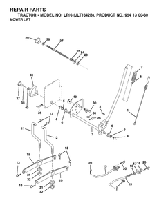 Mower Lift / Deck Lift Diagram and Parts List for LT16 (954130060-B)(2002-06) Jonsered Lawn Tractor