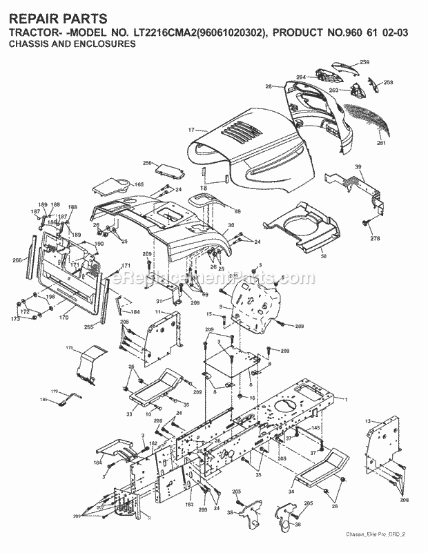 Chassis Enclosures Diagram and Parts List for LT2216CMA2 (960610203-96061020302)(2008-01) Jonsered Lawn Tractor