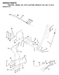 Mower Lift / Deck Lift Diagram and Parts List for ICT15 (954130041)(2000-02) Jonsered Lawn Tractor