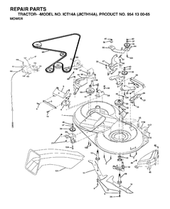Mower Deck / Cutting Deck Diagram and Parts List for ICT14A (954130065-A)(2002-02) Jonsered Lawn Tractor