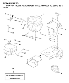 Engine Cutting Equipment Diagram and Parts List for ICT18A (954130043-A)(2000-03) Jonsered Lawn Tractor