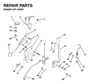 Mower Lift Lever Diagram and Parts List for LR10 1995-01 Jonsered Lawn Tractor