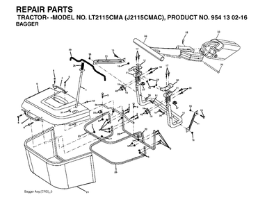 Bagger Diagram and Parts List for LT2115CMA (954130216)(2004-06) Jonsered Lawn Tractor