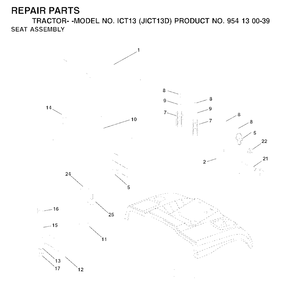Seat Diagram and Parts List for ICT13 (954130039)(2001-01) Jonsered Lawn Tractor