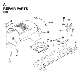Hood Diagram and Parts List for LR12 (954003411)(1996-01) Jonsered Lawn Tractor