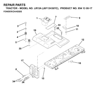 Chassis Enclosures Diagram and Parts List for LR13A (954130017)(2000-02) Jonsered Lawn Tractor