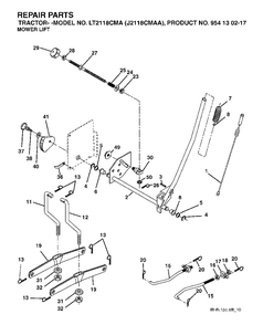 Mower Lift / Deck Lift Diagram and Parts List for LT2118CMA (954130217)(2004-01) Jonsered Lawn Tractor
