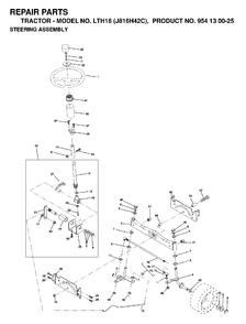 Steering Diagram and Parts List for LTH16 (954130025)(1998-12) Jonsered Lawn Tractor