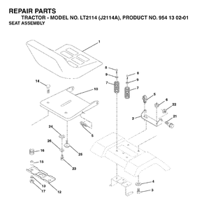 Seat Diagram and Parts List for LT2114 (954130201)(2003-01) Jonsered Lawn Tractor