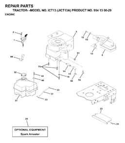 Engine Cutting Equipment Diagram and Parts List for ICT13 (954130029)(1999-03) Jonsered Lawn Tractor