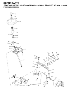 Steering Diagram and Parts List for LT2114CMA (954130092-A)(2003-01) Jonsered Lawn Tractor