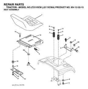 Seat Diagram and Parts List for LT2115CM (954130215)(2004-01) Jonsered Lawn Tractor