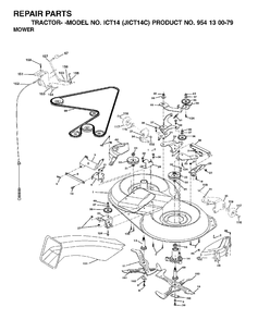 Mower Deck / Cutting Deck Diagram and Parts List for ICT14 (954130079)(2002-06) Jonsered Lawn Tractor