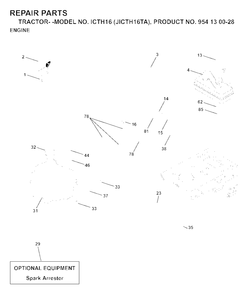 Engine Cutting Equipment Diagram and Parts List for ICTH16 (954130028)(1999-03) Jonsered Lawn Tractor