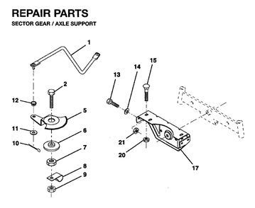 Sector Gear / Axle Support Diagram and Parts List for LR12 1995-01 Jonsered Lawn Tractor