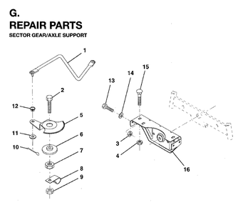 Sector Gear / Axle Support Diagram and Parts List for LRH13 (954003421)(1996-01) Jonsered Lawn Tractor