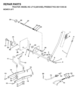 Mower Lift / Deck Lift Diagram and Parts List for LT13 (954130035)(2000-02) Jonsered Lawn Tractor