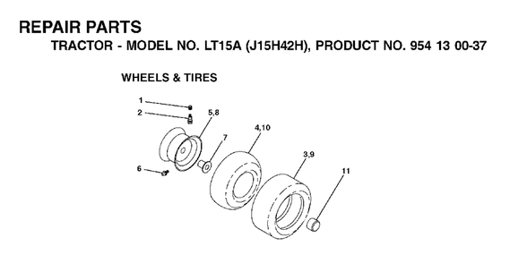 Wheels Tires Diagram and Parts List for LT15A (954130037-H)(2001-01) Jonsered Lawn Tractor