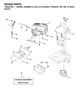 Engine Diagram and Parts List for LT19A (954130063)(2002-02) Jonsered Lawn Tractor