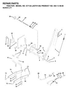 Mower Lift / Deck Lift Diagram and Parts List for ICT13A (954130040)(2000-04) Jonsered Lawn Tractor
